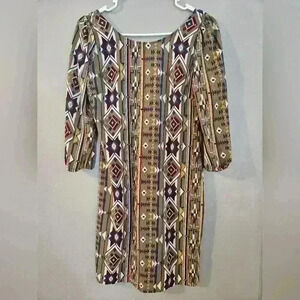 Boutique Abstract Print Women's Dress Size Small Polyester Full Zip 3/4 Sleeve‎